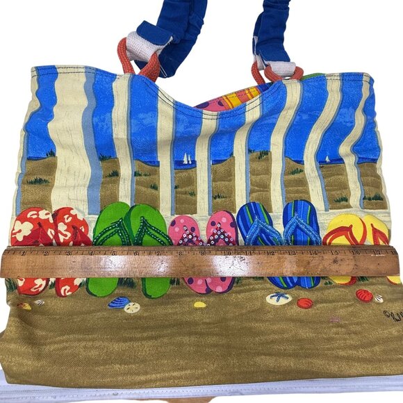 Paul Brent Colorful Beach Tote Bag Flip-Flop Print Canvas Zippered Summer Vibes - Picture 9 of 9